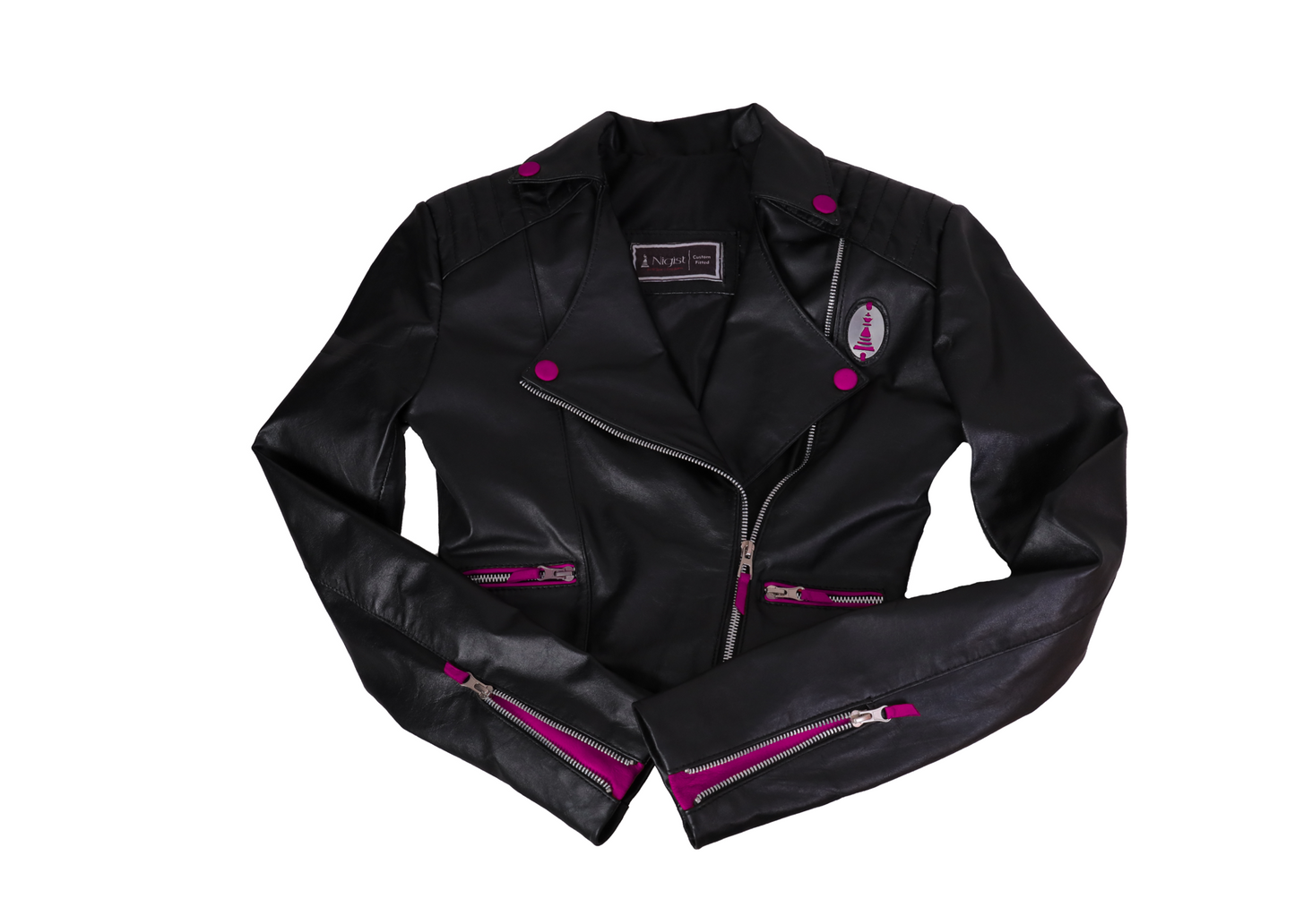 Nigist Black Biker Leather Jacket with Accent Color